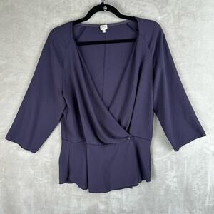 Wilfred Top Womens 10 Purple Wrap V Neck Sheer 3/4 Length Sleeve Minimalist